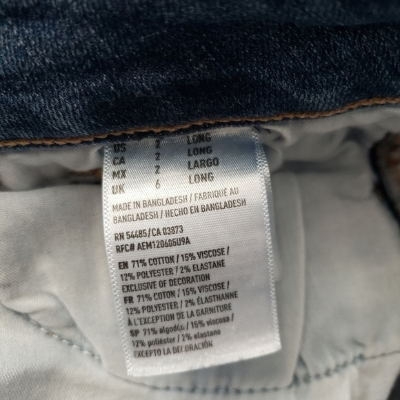 American Eagle 2 Long Skinny Jeans Medium Wash Denim Super Stretch 2L - Picture 5 of 7